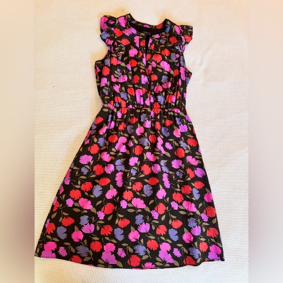 J. CREW 100% Silk Floral Midi Dress w Ruffle Sleeves - Red, Purple, Black - Picture 4 of 13